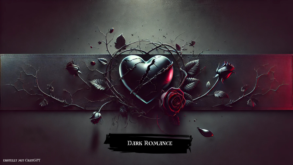 Dark Romance dunkles Bild mit einem schwarzen Herzen und einer roten Rose au einem dunklen Untergrund - Thema: Dark Romance