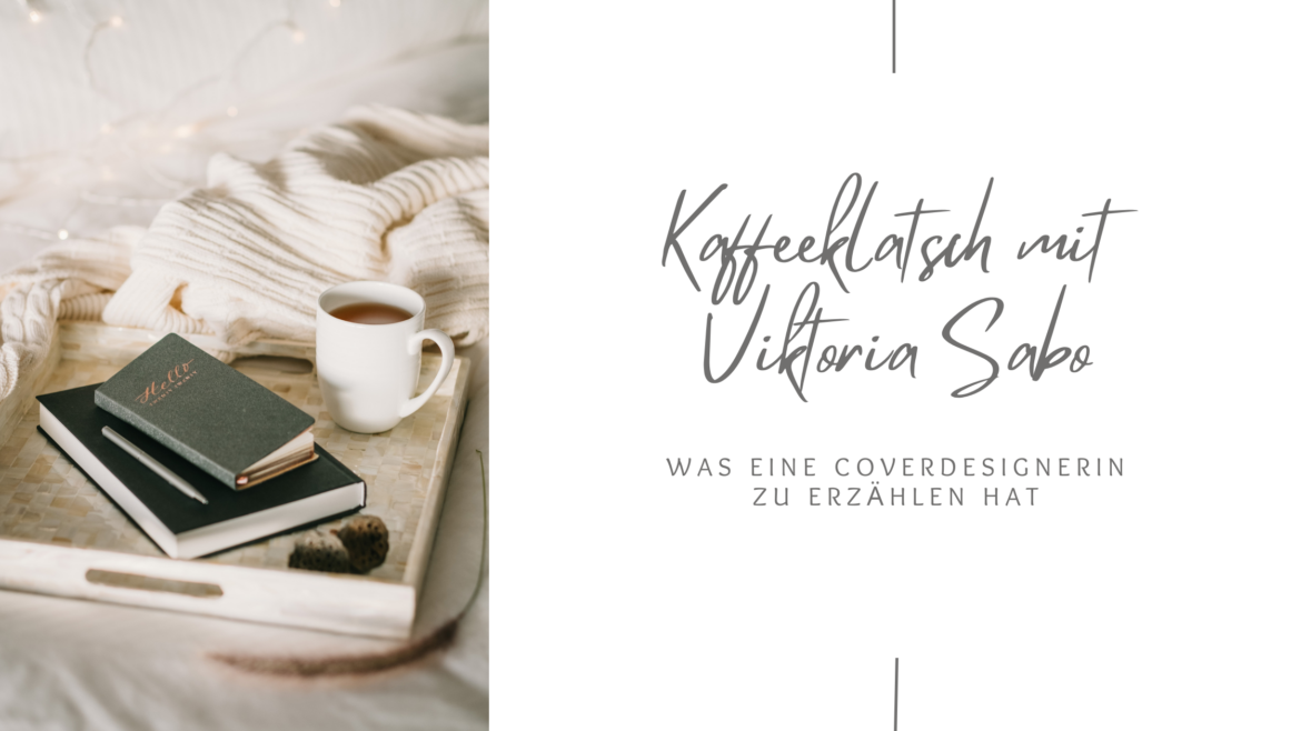 Bild zu einem Blogbeitrag. Interview mit einer Coverdesignerin. Ein Tablett mit Büchern und einer Tasse Kaffee.