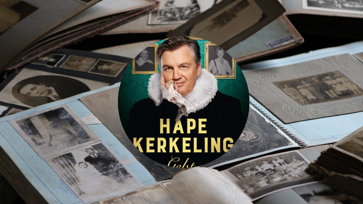 Bild zur Rezension von "Gebt mir etwas Zeit" von Hape Kerkeling - Hintergrund ist ein Bild mit Fotoalben und ein Bild vom Buchcover