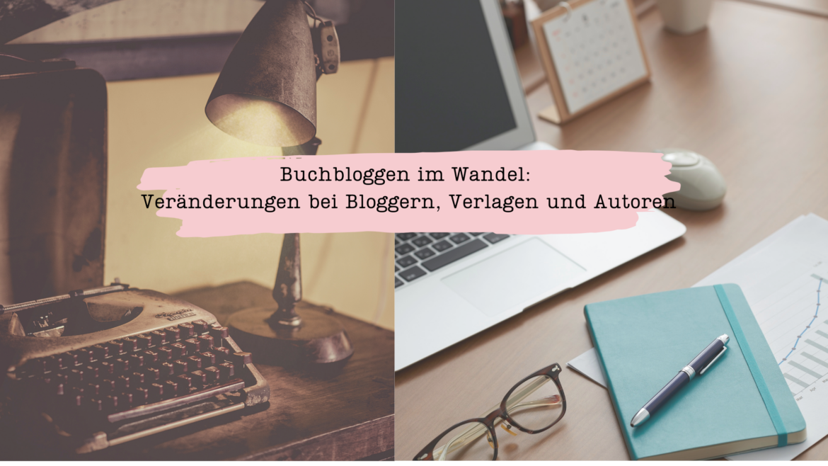 Bloggen im Wandel Ein Bild zu einem Blogbeitrag zum Thema Bloggen. links ist eine Schreibmaschine zu sehen und rechts ein moderner Laptop.